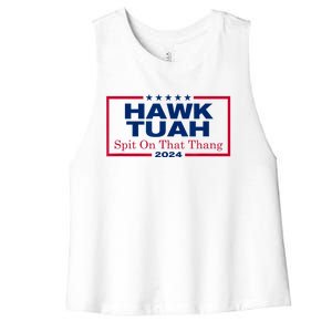 Funny Hawk Tush Spit On That Thang 2024 Viral Election Parody Gift Women's Racerback Cropped Tank