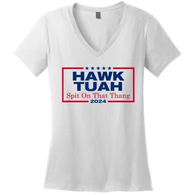 Funny Hawk Tush Spit On That Thang 2024 Viral Election Parody Gift Women's V-Neck T-Shirt