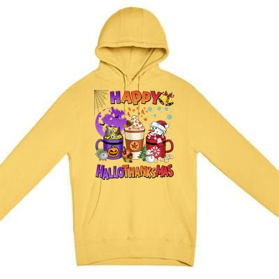 Funny Halloween Thanksgiving Christmas Happy Hallothanksmas Funny Gift Premium Pullover Hoodie