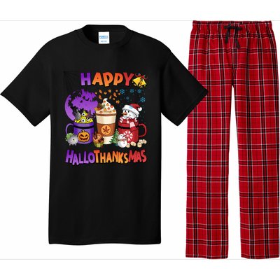 Funny Halloween Thanksgiving Christmas Happy Hallothanksmas Funny Gift Pajama Set