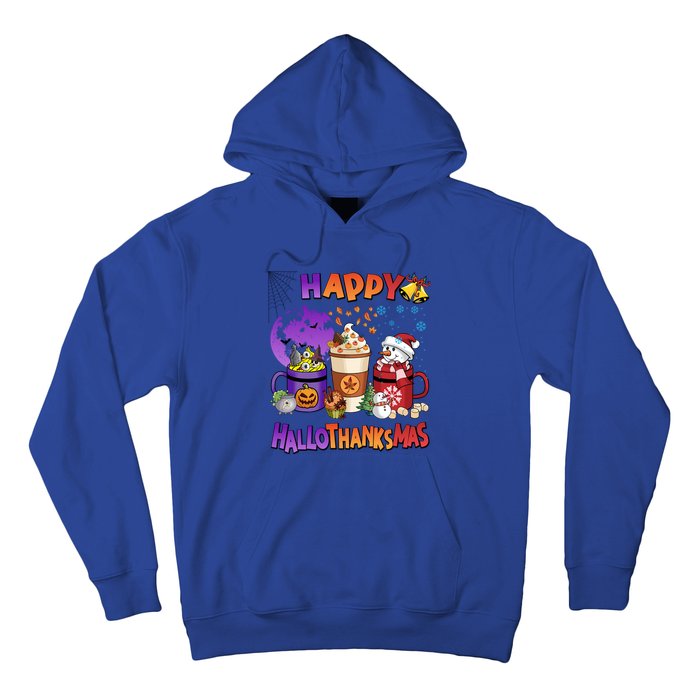 Funny Halloween Thanksgiving Christmas Happy Hallothanksmas Funny Gift Hoodie