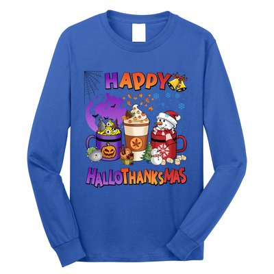 Funny Halloween Thanksgiving Christmas Happy Hallothanksmas Funny Gift Long Sleeve Shirt