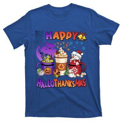 Funny Halloween Thanksgiving Christmas Happy Hallothanksmas Funny Gift T-Shirt