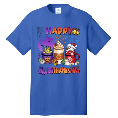 Funny Halloween Thanksgiving Christmas Happy Hallothanksmas Funny Gift Tall T-Shirt