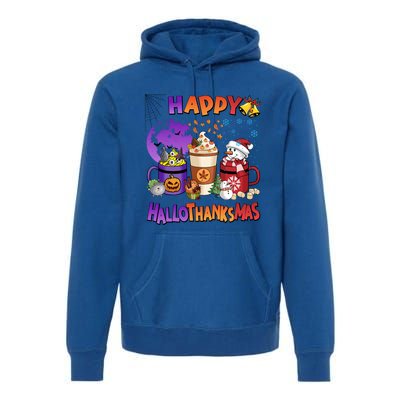 Funny Halloween Thanksgiving Christmas Happy Hallothanksmas Funny Gift Premium Hoodie