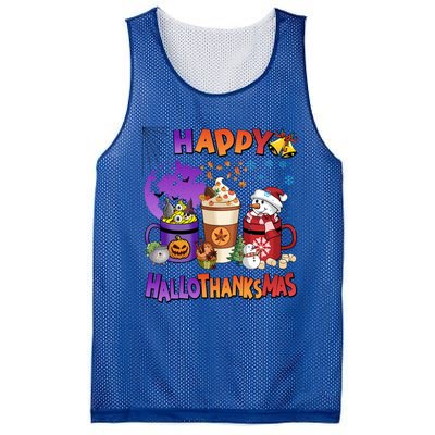 Funny Halloween Thanksgiving Christmas Happy Hallothanksmas Funny Gift Mesh Reversible Basketball Jersey Tank