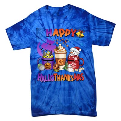 Funny Halloween Thanksgiving Christmas Happy Hallothanksmas Funny Gift Tie-Dye T-Shirt