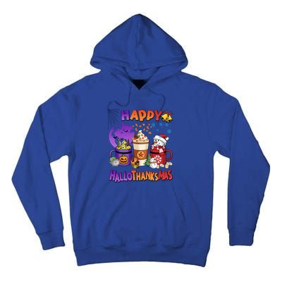 Funny Halloween Thanksgiving Christmas Happy Hallothanksmas Funny Gift Tall Hoodie