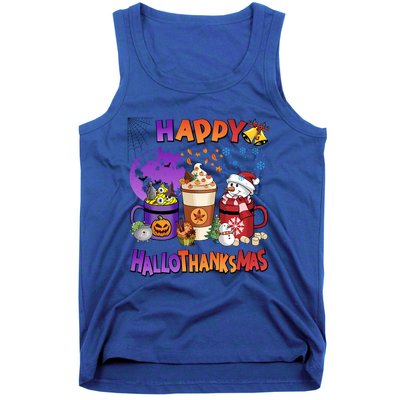 Funny Halloween Thanksgiving Christmas Happy Hallothanksmas Funny Gift Tank Top