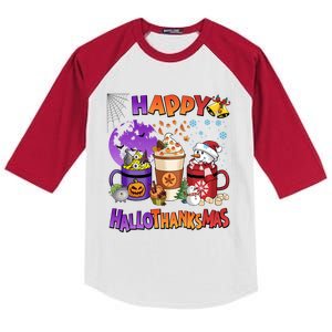 Funny Halloween Thanksgiving Christmas Happy Hallothanksmas Funny Gift Kids Colorblock Raglan Jersey