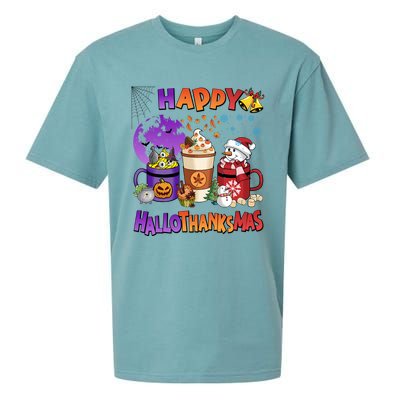 Funny Halloween Thanksgiving Christmas Happy Hallothanksmas Funny Gift Sueded Cloud Jersey T-Shirt