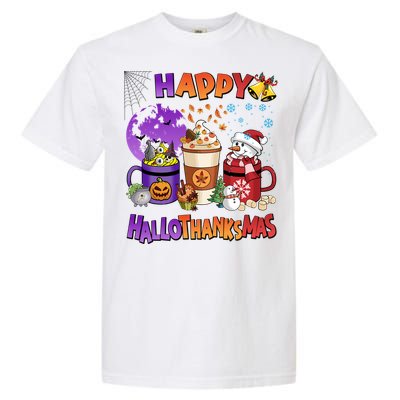 Funny Halloween Thanksgiving Christmas Happy Hallothanksmas Funny Gift Garment-Dyed Heavyweight T-Shirt