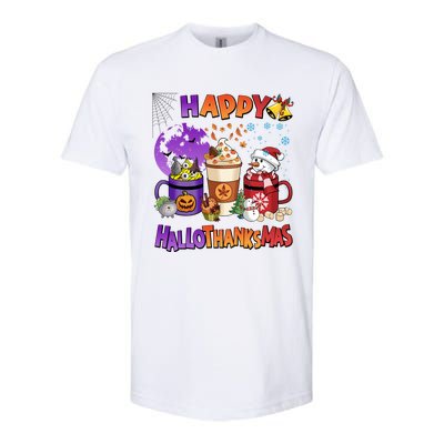 Funny Halloween Thanksgiving Christmas Happy Hallothanksmas Funny Gift Softstyle CVC T-Shirt