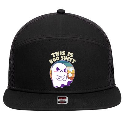 Funny Halloween This Is Boo Sheet Cute Ghost 7 Panel Mesh Trucker Snapback Hat