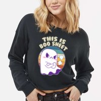 Funny Halloween This Is Boo Sheet Cute Ghost Cropped Pullover Crew