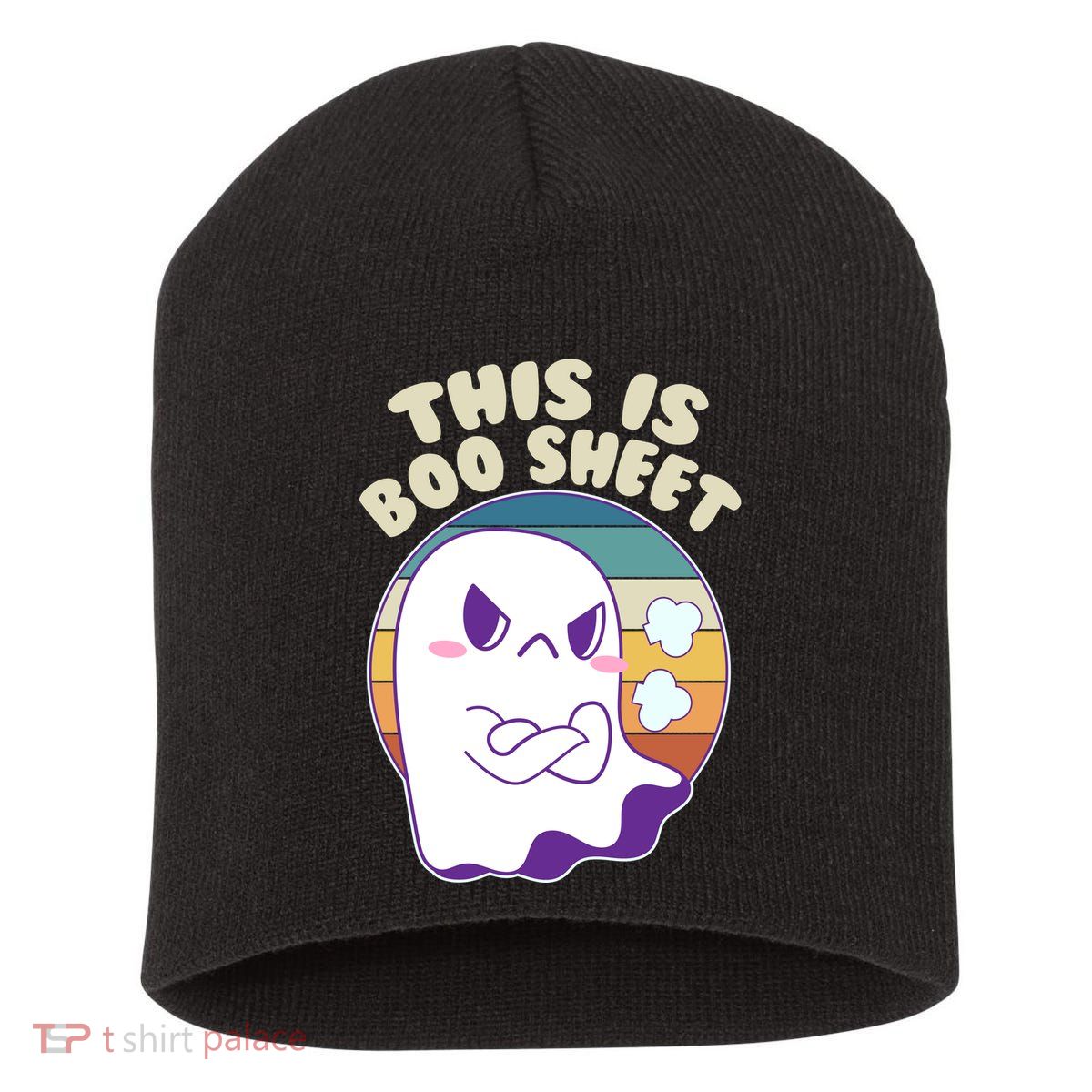 Funny Halloween This Is Boo Sheet Cute Ghost Short Acrylic Beanie