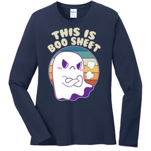 Funny Halloween This Is Boo Sheet Cute Ghost Ladies Long Sleeve Shirt