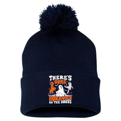 Funny Halloween Theres Some Horrors In The House Pom Pom 12in Knit Beanie