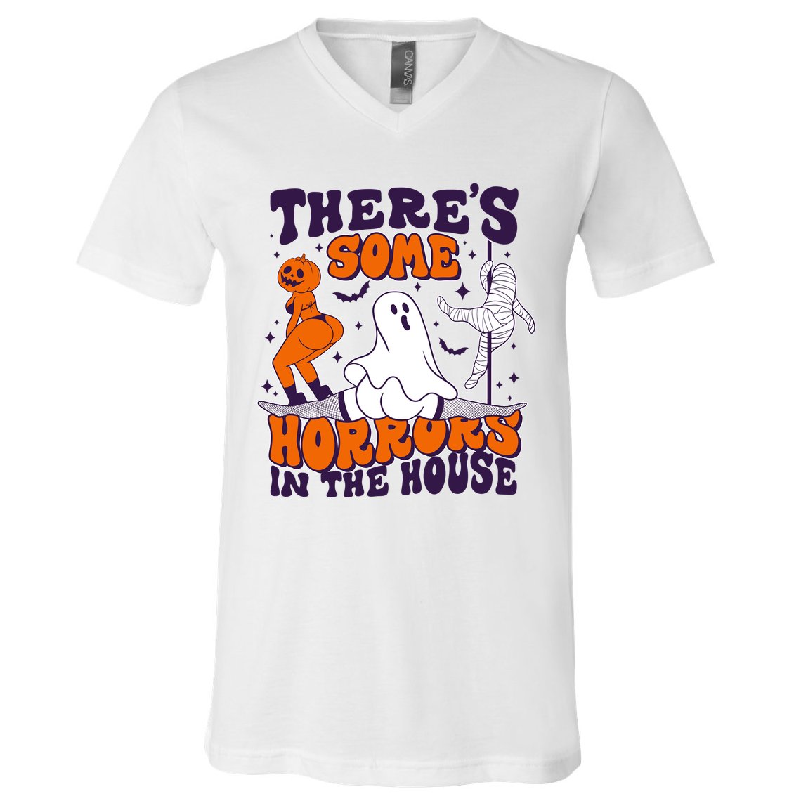 Funny Halloween Theres Some Horrors In The House V-Neck T-Shirt