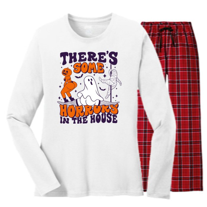 Funny Halloween Theres Some Horrors In The House Women's Long Sleeve Flannel Pajama Set 