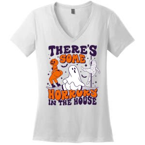 Funny Halloween Theres Some Horrors In The House Women's V-Neck T-Shirt