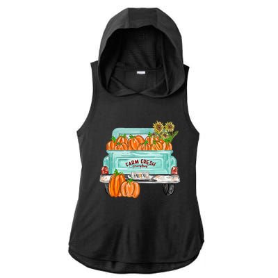 Fall Harvest Truck Pumpkin Sunflower Ladies PosiCharge Tri-Blend Wicking Draft Hoodie Tank