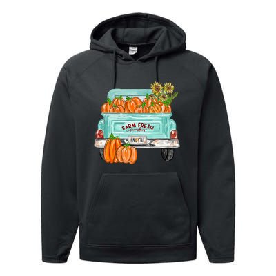 Fall Harvest Truck Pumpkin Sunflower Performance Fleece Hoodie