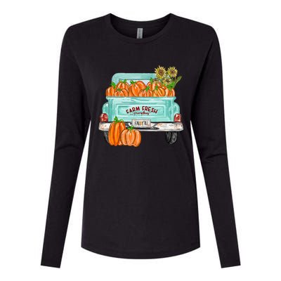 Fall Harvest Truck Pumpkin Sunflower Womens Cotton Relaxed Long Sleeve T-Shirt