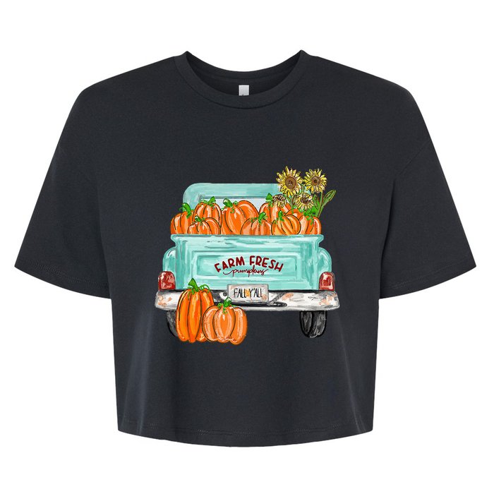 Fall Harvest Truck Pumpkin Sunflower Bella+Canvas Jersey Crop Tee