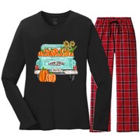 Fall Harvest Truck Pumpkin Sunflower Women's Long Sleeve Flannel Pajama Set 