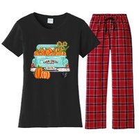 Fall Harvest Truck Pumpkin Sunflower Women's Flannel Pajama Set