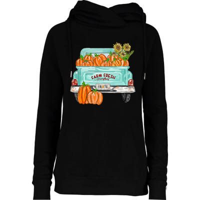 Fall Harvest Truck Pumpkin Sunflower Womens Funnel Neck Pullover Hood