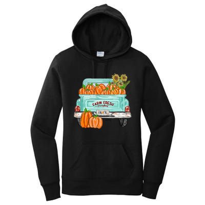 Fall Harvest Truck Pumpkin Sunflower Women's Pullover Hoodie