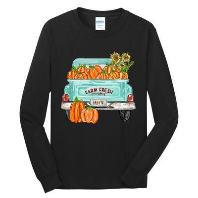 Fall Harvest Truck Pumpkin Sunflower Tall Long Sleeve T-Shirt