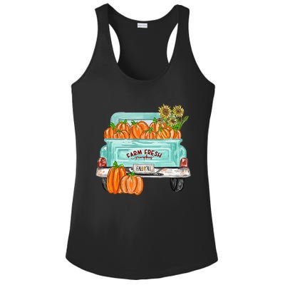 Fall Harvest Truck Pumpkin Sunflower Ladies PosiCharge Competitor Racerback Tank