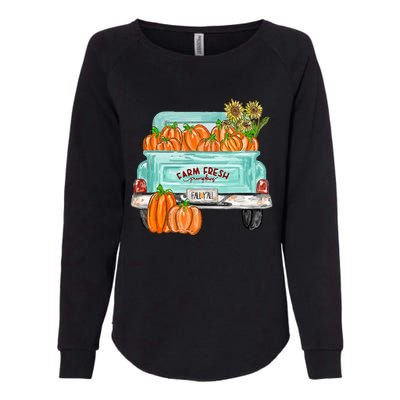 Fall Harvest Truck Pumpkin Sunflower Womens California Wash Sweatshirt