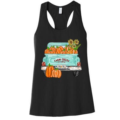 Fall Harvest Truck Pumpkin Sunflower Women's Racerback Tank