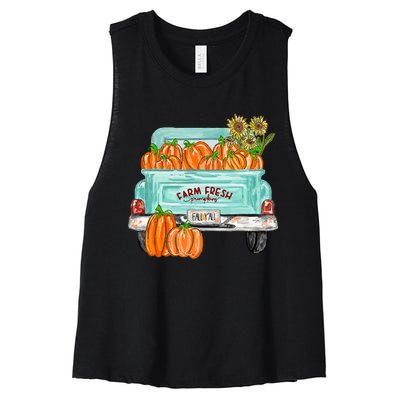 Fall Harvest Truck Pumpkin Sunflower Women's Racerback Cropped Tank