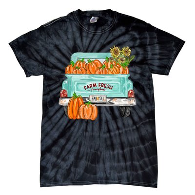 Fall Harvest Truck Pumpkin Sunflower Tie-Dye T-Shirt