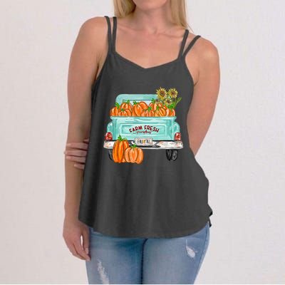 Fall Harvest Truck Pumpkin Sunflower Women's Strappy Tank