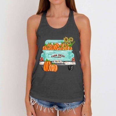 Fall Harvest Truck Pumpkin Sunflower Women's Knotted Racerback Tank