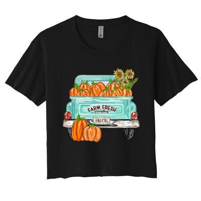 Fall Harvest Truck Pumpkin Sunflower Women's Crop Top Tee