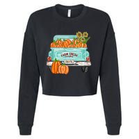 Fall Harvest Truck Pumpkin Sunflower Cropped Pullover Crew