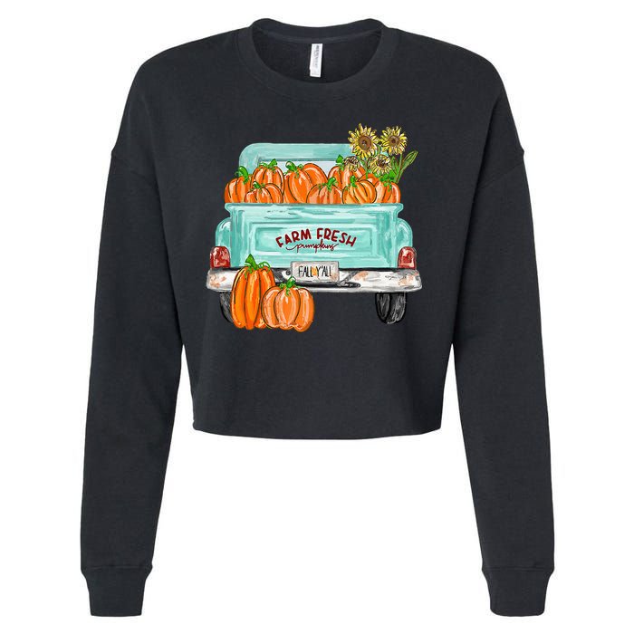 Fall Harvest Truck Pumpkin Sunflower Cropped Pullover Crew