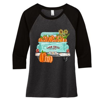 Fall Harvest Truck Pumpkin Sunflower Women's Tri-Blend 3/4-Sleeve Raglan Shirt