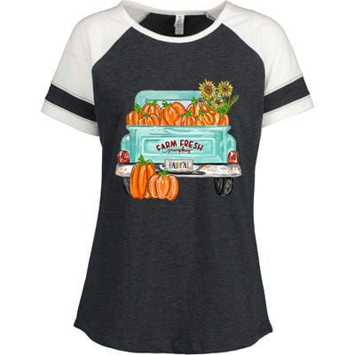 Fall Harvest Truck Pumpkin Sunflower Enza Ladies Jersey Colorblock Tee