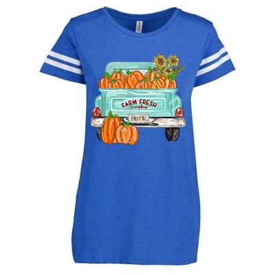 Fall Harvest Truck Pumpkin Sunflower Enza Ladies Jersey Football T-Shirt