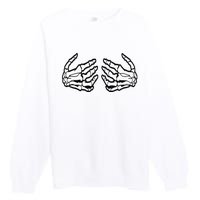 Funny Halloween Touchy Chest Skeleton Hands Human Skeleton Premium Crewneck Sweatshirt