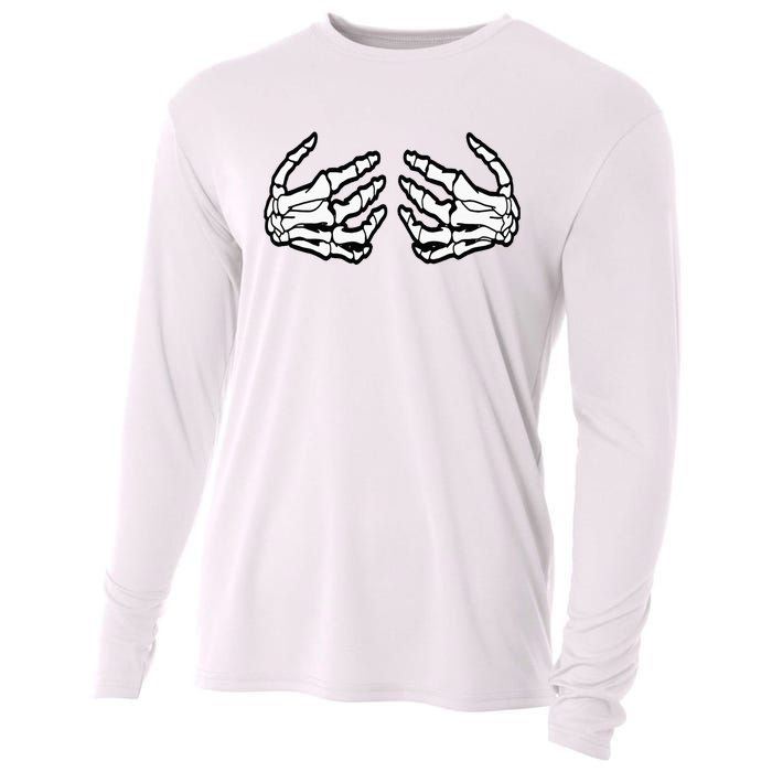 Funny Halloween Touchy Chest Skeleton Hands Human Skeleton Cooling Performance Long Sleeve Crew