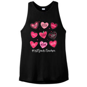 Funny Hearts Teach Love Inspire 1st Grade Teacher Valentines Ladies PosiCharge Tri-Blend Wicking Tank